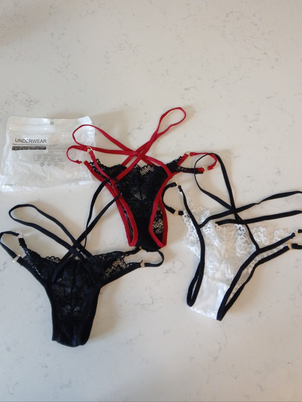 3 Pack Sexy Strappy Lace Panties Solid Black, Red/Black, White/Black Small NEW
